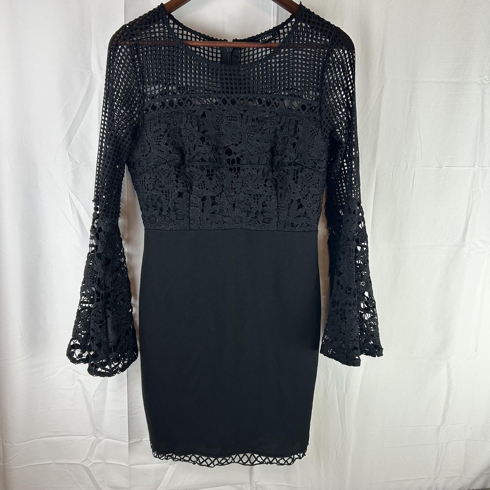 Soieblu Dress Womens Medium Black Lace Bell Sleeve‎ Bodycon Mini S17023